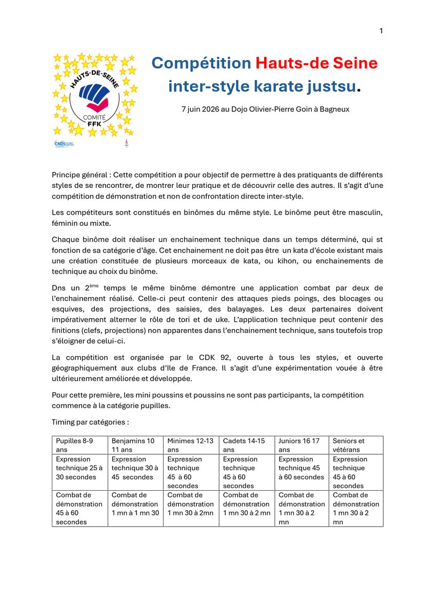 CDKarate92's tweet image. #Competition

👉 🥋 Le CDK92 organise une compétition interstyle de Karaté Jutsu à Bagneux (92).

📅 Samedi 7 juin 2026
⛩ Dojo Olivier-Pierre Goin - Bagneux (92)
ℹ Isabelle AMIEL
📞 06 12 48 11 47
📧 isamielcg92@gmail.com

👉 cutt.ly/ZtLYiXBh

#Karate #CDKarate92