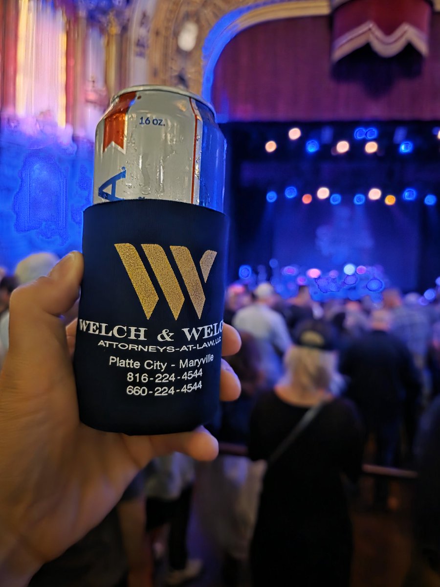 Welch_WelchLaw's tweet photo. *NEW W&amp;W KOOZIES*
Here's a shot of one at the recent Steven Wilson, Jr. @SWJMusic concert at the Midland Theatre in KC.
#makingcommunitiessafer #protectingtheinjured #protectingtheaccused #sonofdad https://t.co/vrYwazbSC3