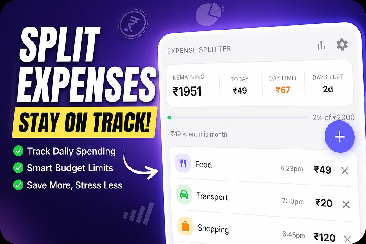Hemant1X's tweet image. Take control of your spending 💸
Split expenses, track daily limits, and stay on budget effortlessly.
Coming soon Link :- playground.nothing.tech/creator/AI8unM…
No stress. Just smarter money habits.
#Budgeting #PersonalFinance #MoneyManagement #FinTech