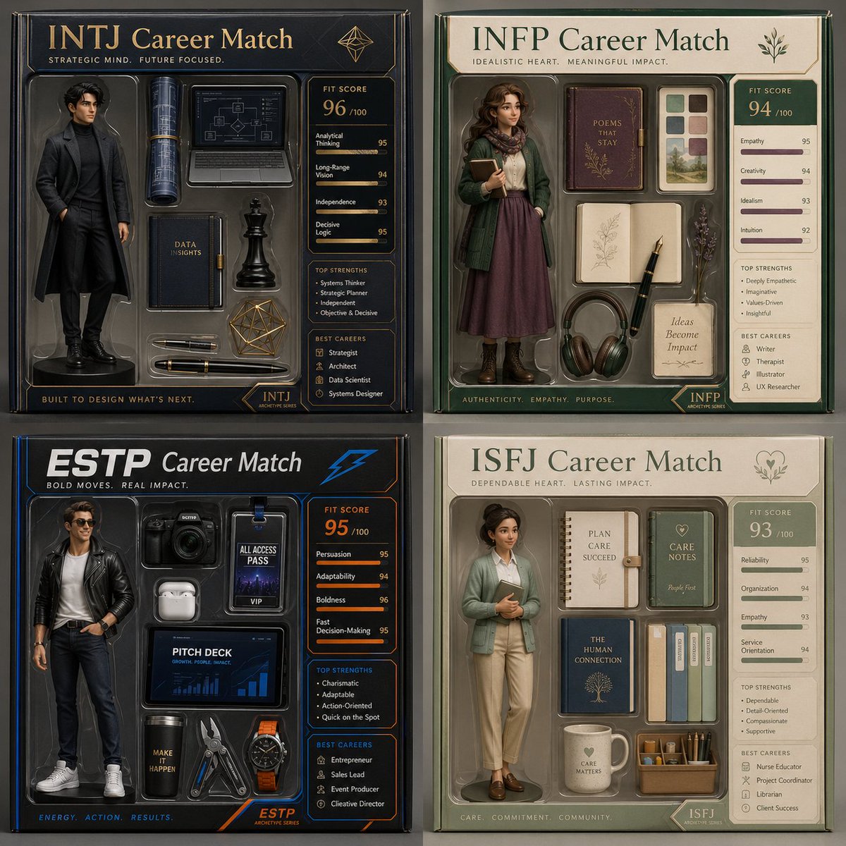 Luxury 3D Career Grid for Four Personality Types - PromptGather image 1