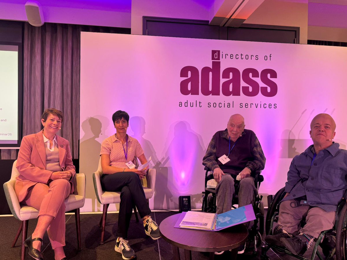 1adass's tweet photo. Ending #springseminar2026 on a high with a captivating - and often challenging - talk on attitudes to inclusion from Professor Tom Shakespeare (far right) along w/contributions from 91yo David, expertly opened by @MelanieNottsDA &amp; closed by our new Vice President Rashpal Bishop. https://t.co/lwwtJKel4f