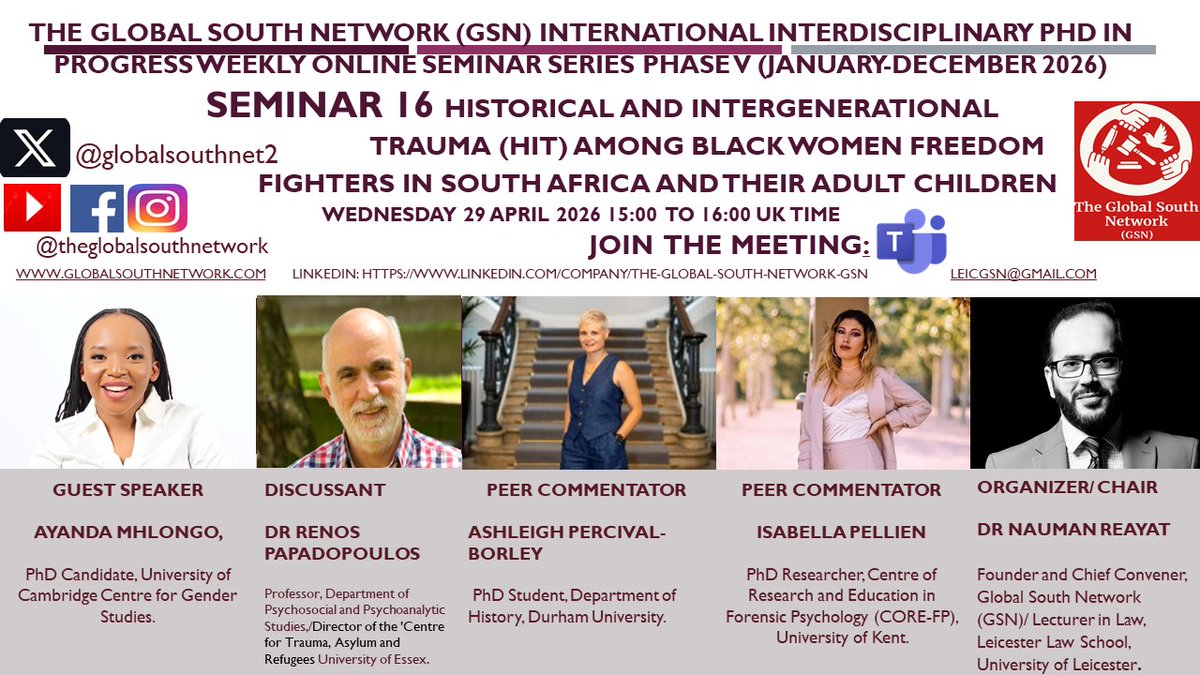 GLOBALSOUTHNET2's tweet photo. HAPPENED TODAY:

#Traumazine #PHD #PhDinprogress #seminar #Leicester #Southafrica #womensempowerment #freedomfighter #conflict https://t.co/KNfYJle5U1