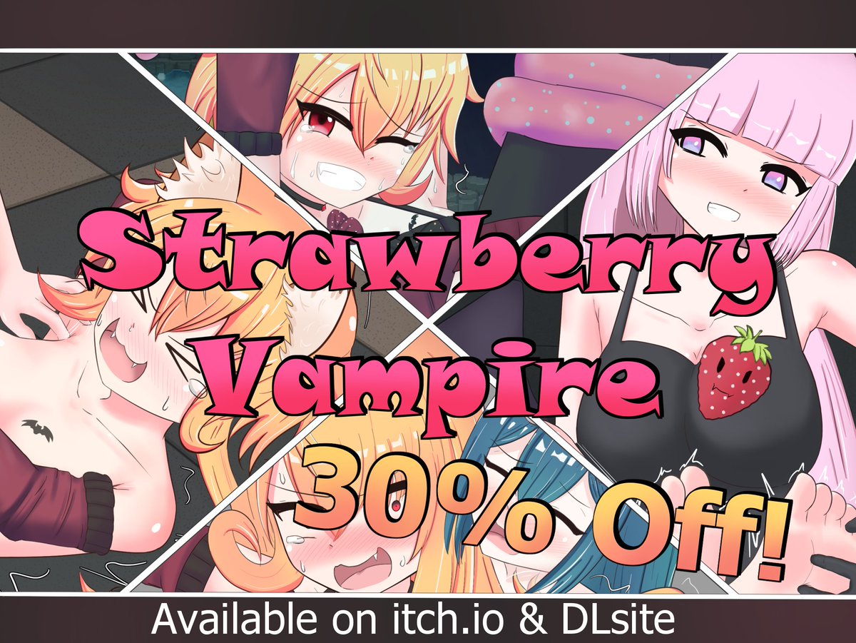 2ndSmileStudio's tweet photo. お知らせ！Strawberry Vampireの日本語版が、より素敵な内容へと再翻訳されました。再翻訳を担当してくださったAmourさん（@GouQu66505）に心より感謝いたします！この素晴らしいアップグレードを記念して、ただいま本作を30％オフでセール中です。

#くすぐり https://t.co/ceSkEwwu59