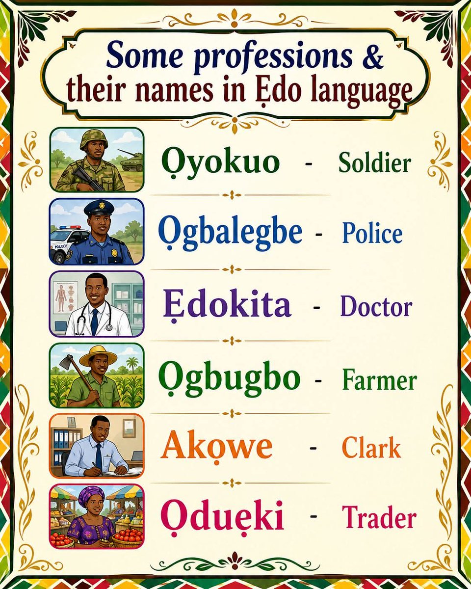 🚔🌟 🚓 Some professions and their names in Ẹdo language 💯✅️ learn Ẹdo language with Ẹdo Academic Pro 🥰🥰
