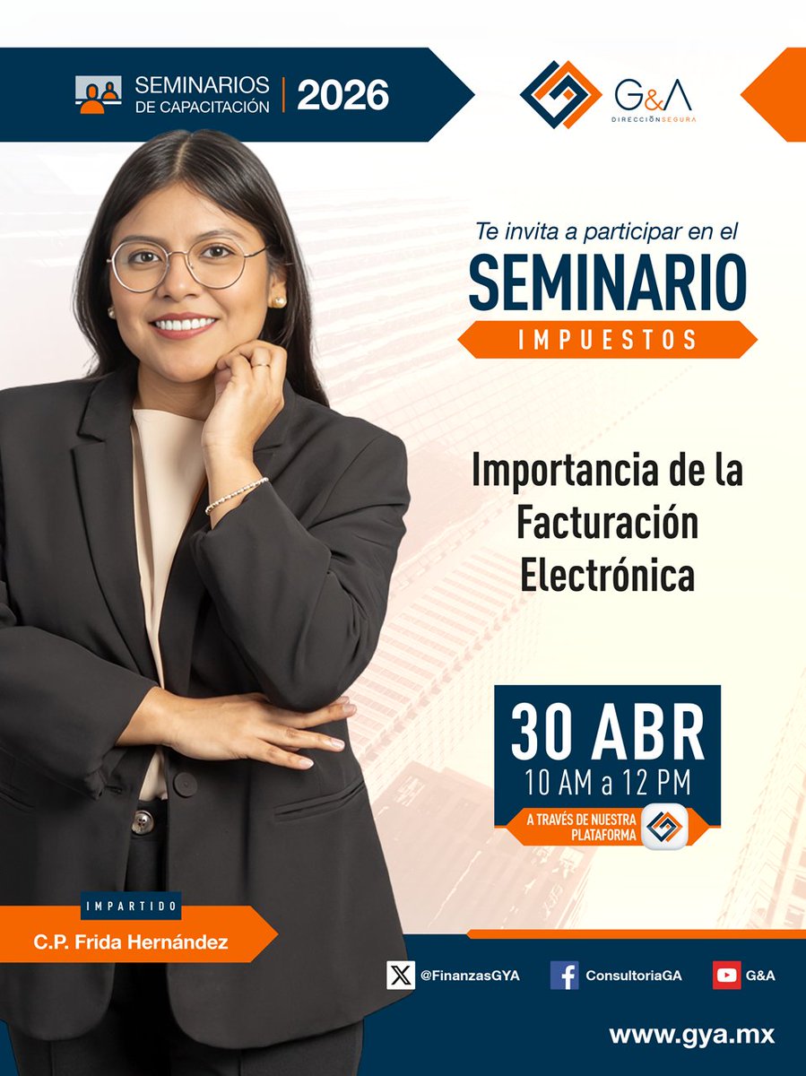 FinanzasGyA's tweet photo. Importancia de la Facturación Electrónica
Te invitamos a ser parte de nuestros seminarios TOTALMENTE GRATUITOS.
Para acceder a todos nuestros seminarios de capacitación
Plataforma Digital: https://t.co/DdEsqoaFwW 
Canal de YouTube: https://t.co/gNXgbKXene https://t.co/5PtqkEXj5W
