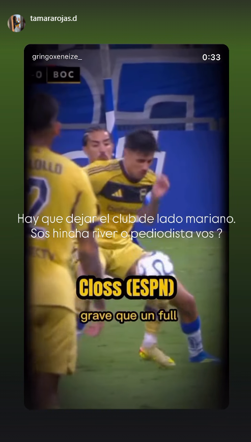 lanumero12comar's tweet image. 👊 “Hay que dejar el club de lado Mariano. ¿Sos hincha de River o periodista vos?”

El posteo de Tamara Davice, esposa de Adam Bareiro, contra Mariano Closs por su relato de la expulsión del delantero de #Boca