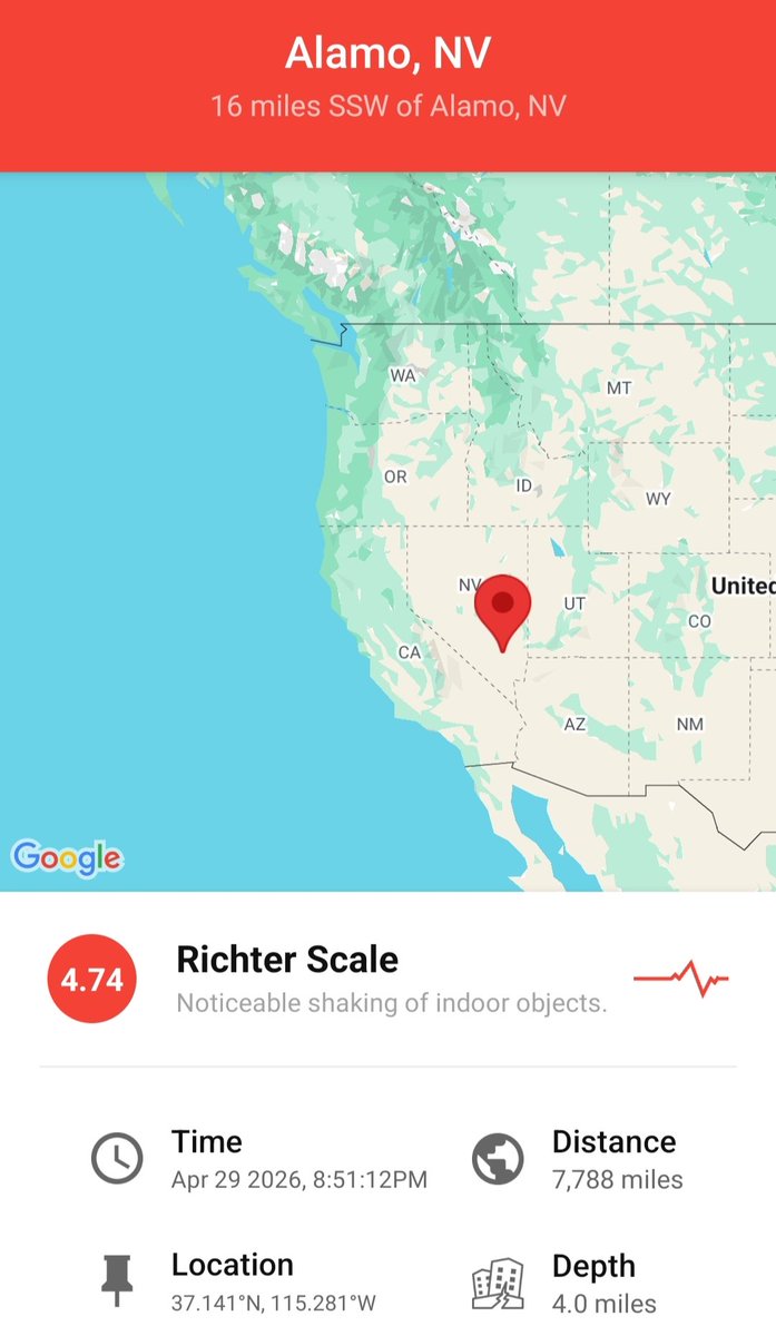 Kiranjoshi900's tweet image. #BREAKING 😱😱🙏🙏〽️〽️
Earthquake M 4.7 Nevada #california 
#earthquakeNevada 
#Sismo #earthquake