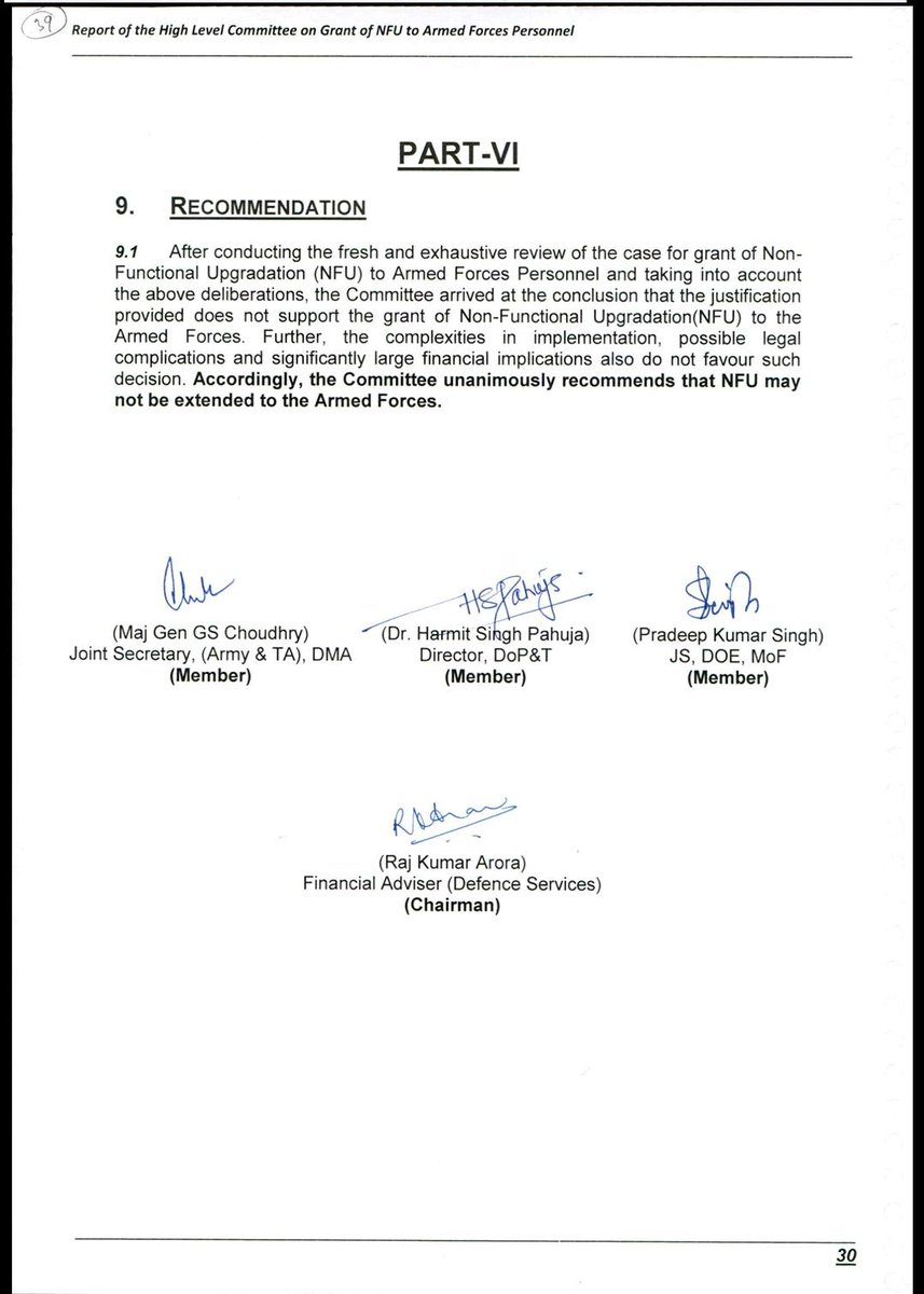 RajKuma35152604's tweet photo. 🇮🇳 #NFUForIndianArmedForces

Dear Col Mukul Warrior,

Thank you for sharing this important panel discussion with Ms Barkha Dutt, Gen Ved Malik former #COAS and Sh Sood former #ADGBSF. 

The matter affects Serving Officers the most, yet their collective voice remains largely silent. The Service Chiefs and Service Headquarters have also maintained silence on this critical issue of equity and morale.

You deserve immense respect for filing the case in your personal capacity and enduring significant pressure while sacrificing your own promotion prospects for this noble cause.

It is primarily the Veterans who continue to raise their voice. While we are grateful to Super Senior Veterans for their steadfast support, it is also a matter of introspection that the Serving Leadership has not been able to secure justice for its own brethren.

We most respectfully submit that before expecting change from outside, the Indian Armed Forces must strengthen internal unity on legitimate welfare issues. The spirit of selflessness and camaraderie that has always defined our Forces must reflect in protecting the dignity and parity of those we command.

For the benefit of viewers, we are sharing two key extracts from the High Level Committee proceedings:
▪️CDS’s positive inputs in favour of NFU.
▪️The final recommendations signed by Maj Gen GS Chaudhry Joint Secy (Army & TA), DMA as Member recommending against grant of NFU.

This contradiction lies at the heart of the anguish in the Forces.

We continue to repose full faith in the wisdom and justice of the Hon’ble Supreme Court for an early and fair resolution.

Jai Hind! 🇮🇳

@PMOIndia
@DefenceMinIndia
@SpokespersonMoD
#DefenceSecretary #FADS
@HQ_IDS_India
#GenAnilChauhan #CDS
#MajGenGSChaudhry
@adgpi 
#GenUpendraDwivedi #COAS
@indiannavy 
#AdmiralDineshKTripathi #CNS
@IAF_MCC
#AirChiefMarshalAPSingh #CAS
@themojostory @Vedmalik1
@Warrior_Mukul
@arunp2810 @TinyDhillon 
@kayjay34350 @Ptr6Vb 
@rakesharma15 @KatochPrakash 
@ragarwal @ColTekpal @RDXThinksThat @amitabhafirst @kkhushal9 
@IndianExpress @the_hindu
@timesofindia @htTweets @jomalhotra @thetribunechd @moneycontrolcom @nalinmehta  
@ravish_journo @ajeetbharti @aajtak @ndtv @republic @ABPNews @ZeeNews @TimesNow @IBN7