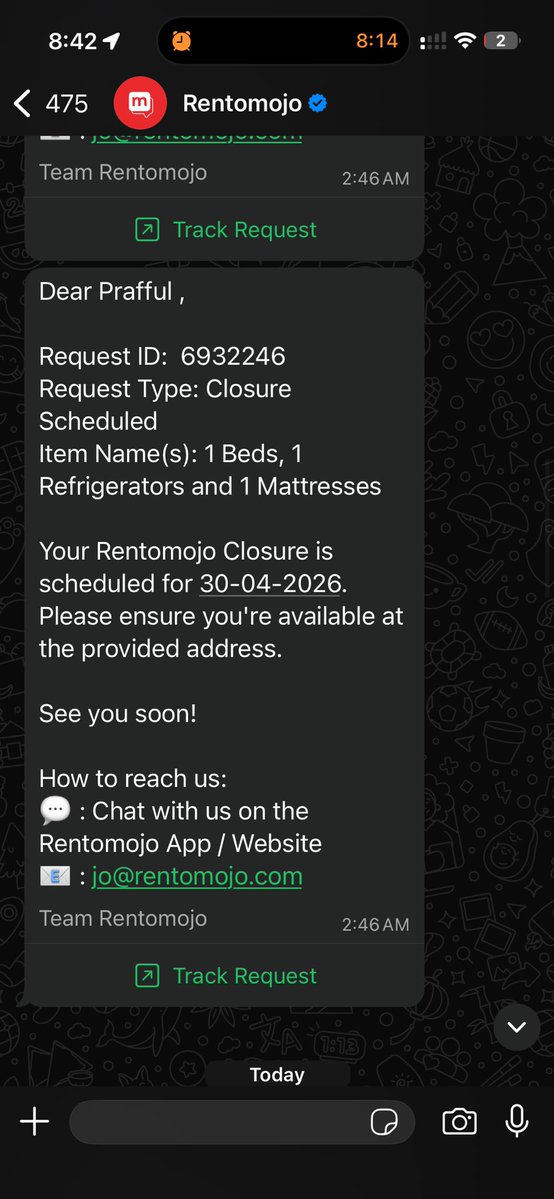 Prafful_777's tweet image. @rentomojo REQ ID:
 REQ-RVP-BOM-06932246 I had scheduled it for 30th April &amp;amp; received confirmation. I leave india tomorrow &amp;amp; house will be in possession of landlord incase any items are misplaced,youwill be liable &amp;amp; I will report you to police forHarrasment @MumbaiPolice #fraud