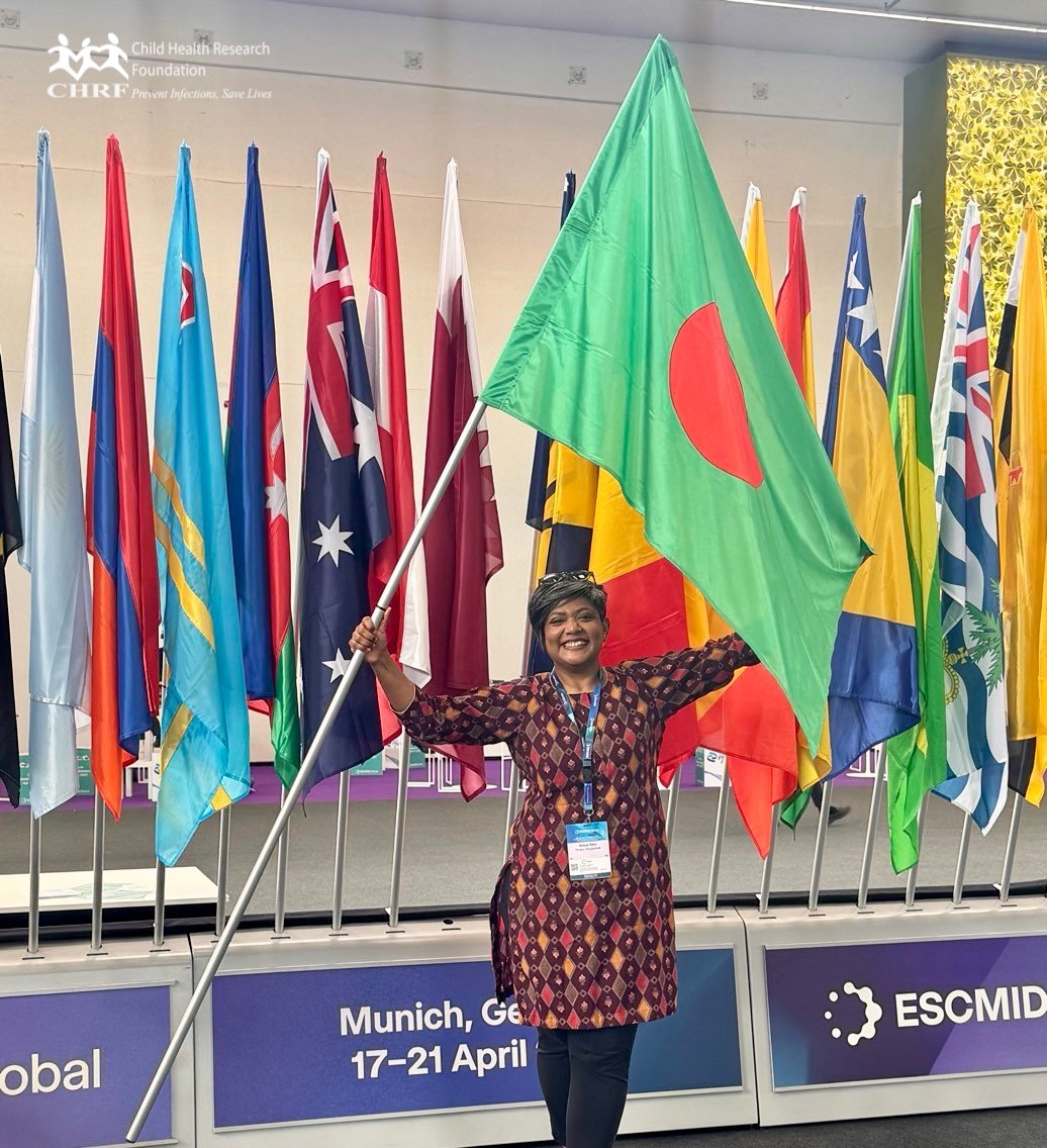 chrfbd's tweet photo. The flag of Bangladesh proudly waved all the way over in Munich, Germany at ESCMID Global 2026! https://t.co/oSxcNBjwxU