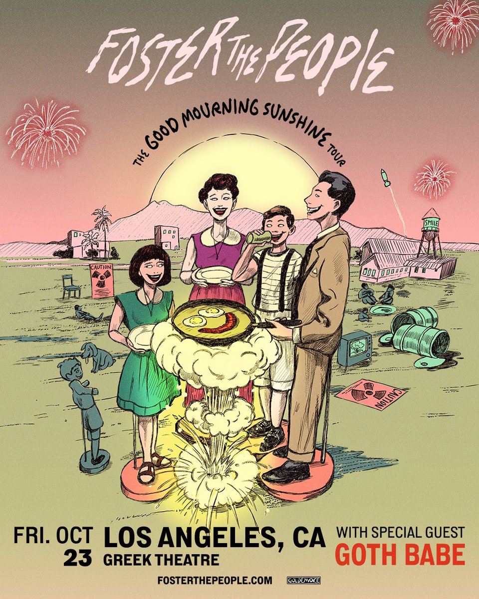 goldenvoice's tweet photo. pumped to announce @fosterthepeople head to @Greek_Theatre on 10.23 with special guest @gothbabemusic ✨ 

sign up for presale access now at https://t.co/EifZ3T1eaA https://t.co/ge8yR1rLC0