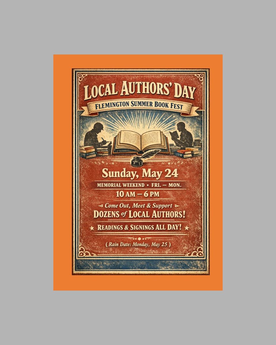 jswarnerauthor's tweet photo. Four days until Flemington! If you are planning to come out on Sunday, May 24, here are the details:
Flemington Summer Book Fest
10am to 6pm
Authors Row, Local Author Day
Bring the kids. There is something for everyone at my table.
#AuthorEvent #NewJersey #LocalAuthor #IndieAuthor #BookSigning #flemingtonsummerbookfest #localauthor #hunterdoncounty #njwow