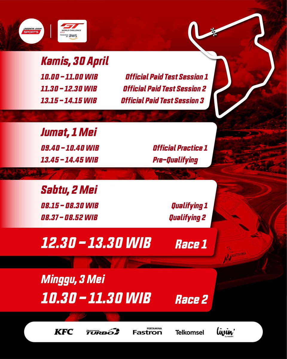 TeamJagonyaAyam's tweet image. Sean Gelael akhirnya balapan di rumah sendiri, Mandalika.

Jangan sampai ketinggalan jadwalnya 🫵🏻⏰

Ayo dukung anak bangsa di rumah sendiri! 🏁🔥

#KFCIndonesia
#PertamaxTurbo
#PertaminaFastron
#Telkomsel
#LivinMandiri

#GTWorldAsia | #GTWorld