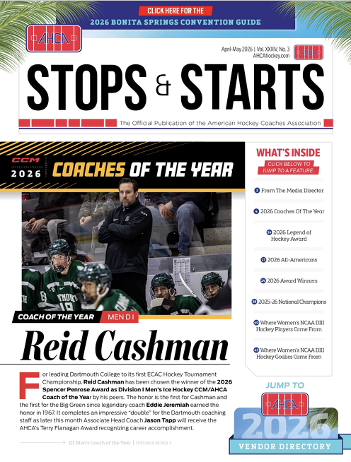 Nellsbells8's tweet photo. Check out the new issue of @AHCAHockey Stops &amp; Starts!   

Featuring:       

- 2026 Bonita Springs Convention Guide    
- 2026 AHCA Vendor Directory    
- Awards &amp; Coaches of the Year    
 
Supported by: @CCMHockey @BauerHockey
@UNHSchool @krampade

→ https://t.co/F7nQ0INNaX https://t.co/Wgh5SNBDpn