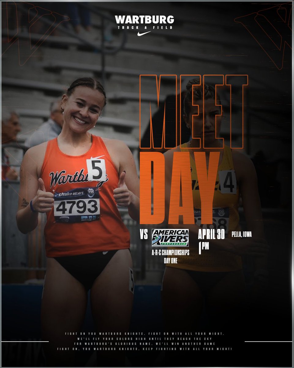 WartburgKnights's tweet image. 👍𝘿𝘼𝙔 𝙊𝙉𝙀👍

🆚2026 A-R-C Outdoor Track &amp;amp; Field Championships📍Pella, Iowa
⏰1 PM
📊bit.ly/4cZU4BP
📺bit.ly/3NDnJYn

#GoKnights x @WTF_knights