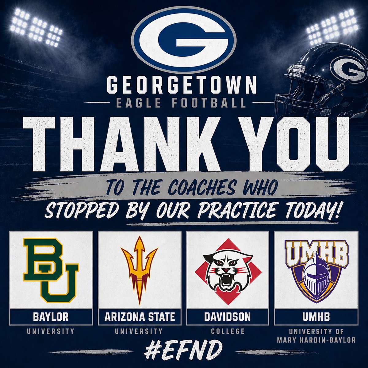 GTEagleFootball's tweet photo. Shoutout to the college coaches who stopped by practice and watched the Eagles today!! — we appreciate you taking the time to put eyes on our guys and build relationships! #recruitgtown #EFND @CoachGriffGHS @JakeCoulson3 https://t.co/zBLRFajmrK
