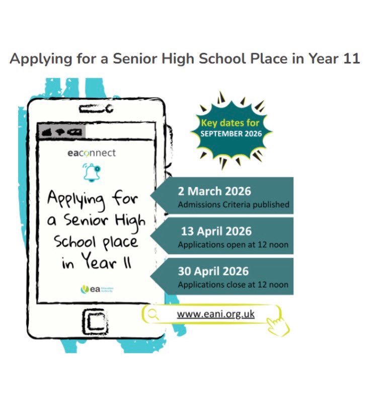 LurganCollege's tweet image. APPLICATIONS DEADLINE

Applications for a place in Lurgan College for September 2026 open via the EA Connect Portal close at noon tomorrow.

For more details and information regarding our Admissions Criteria please visit - lurgancollege.co.uk/Admission-Year…

#BeReady #BeKind #Belong
