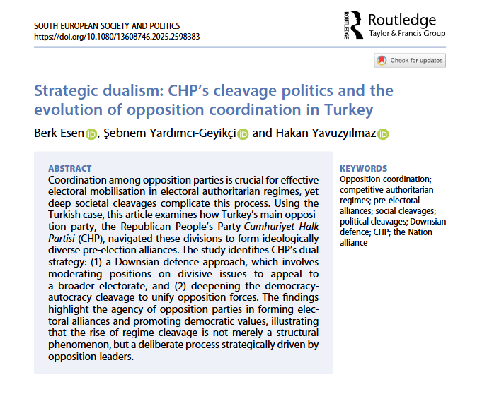 sesp_j's tweet photo. 💡NEW STUDY FINDS…💡 🇹🇷
‘using a Downsian strategy was essential to establishing a viable opposition alliance’ in #Turkey

Read the article by @berkesen, @sebnemyg, and @HakanYavy here 👇
https://t.co/TKtLfIBLlm https://t.co/yaWnPbiqiv
