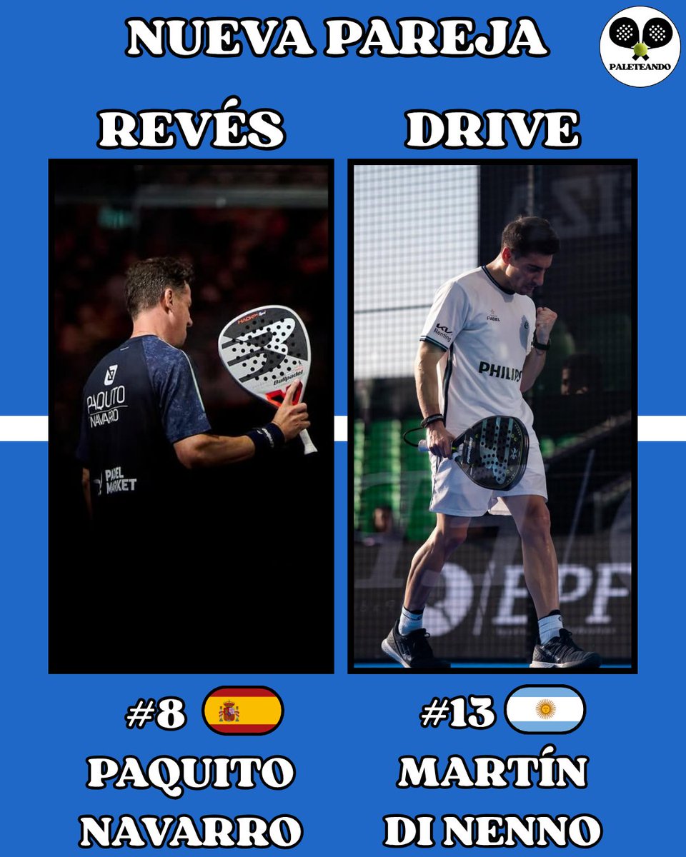 _Paleteando's tweet image. 🔄BAILE DE PAREJAS🔄

🔜Se vienen nuevas parejas a partir del MAJOR DE ITALIA 🇮🇹

🆕 NUEVAS PAREJAS:

MARTÍN DI NENNO 🤝 PAQUITO NAVARRO
FRAN GUERRERO 🤝 JAVI LEAL
MOMO GONZÁLEZ 🤝 LUCAS CAMPAGNOLO

#padel #premierpadel #padelargentina #padelargentino