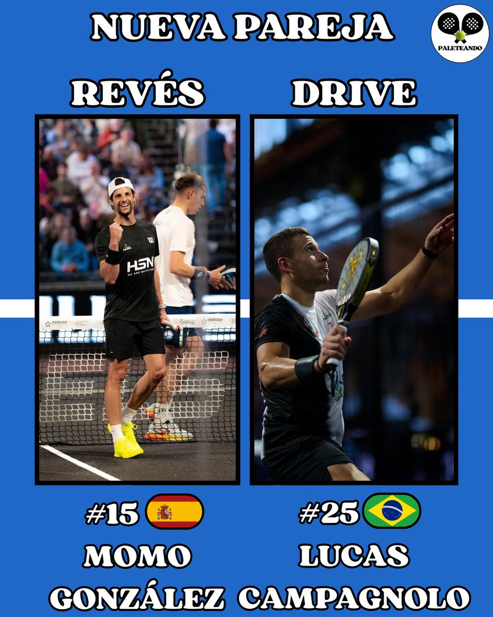 _Paleteando's tweet image. 🔄BAILE DE PAREJAS🔄

🔜Se vienen nuevas parejas a partir del MAJOR DE ITALIA 🇮🇹

🆕 NUEVAS PAREJAS:

MARTÍN DI NENNO 🤝 PAQUITO NAVARRO
FRAN GUERRERO 🤝 JAVI LEAL
MOMO GONZÁLEZ 🤝 LUCAS CAMPAGNOLO

#padel #premierpadel #padelargentina #padelargentino