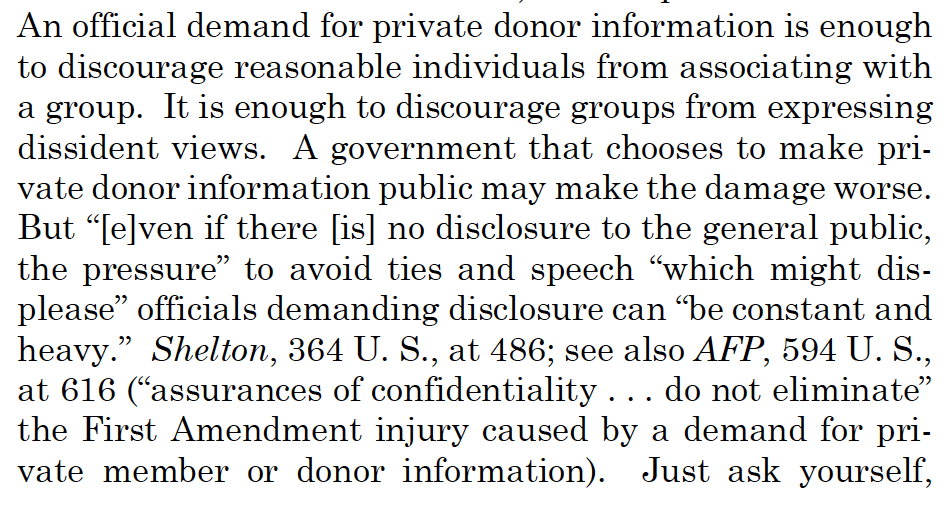KnowlesGardner's tweet image. Today, the Court's unanimous ruling in this case sends a powerful message about the importance of #freespeech and #donorprivacy. And it is so gratifying to see NAACP v. AL play such a prominent role in Justice Gorsuch's opinion.