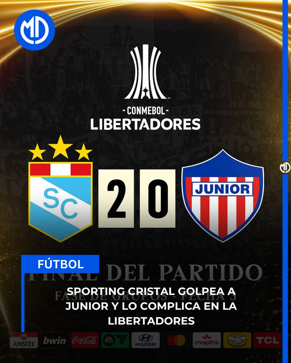 MundoDeportesCo's tweet image. 💥 Sporting Cristal venció 2-0 a Junior en Perú.

🔴 El ‘tiburón’ jugó con uno menos desde el minuto 22 y sumó otra derrota en Libertadores.

📉 Se complica en el grupo.

Conoce más detalles 👇
mundodeportescol.co/sporting-crist…

#Libertadores #Junior #SportingCristal