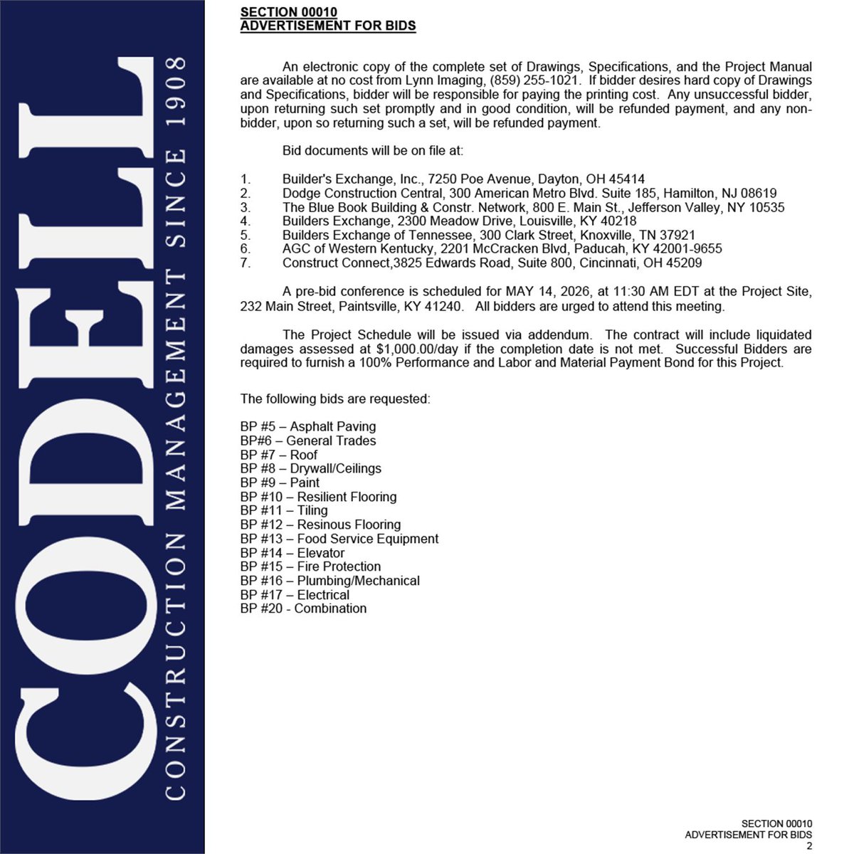 CodellCM's tweet photo. ***ADVERTISEMENT FOR BIDS***
BG No. 24-395 Paintsville STEAM Academy - Phase III - Interior and Other Select Improvements https://t.co/LETUCHTSNS