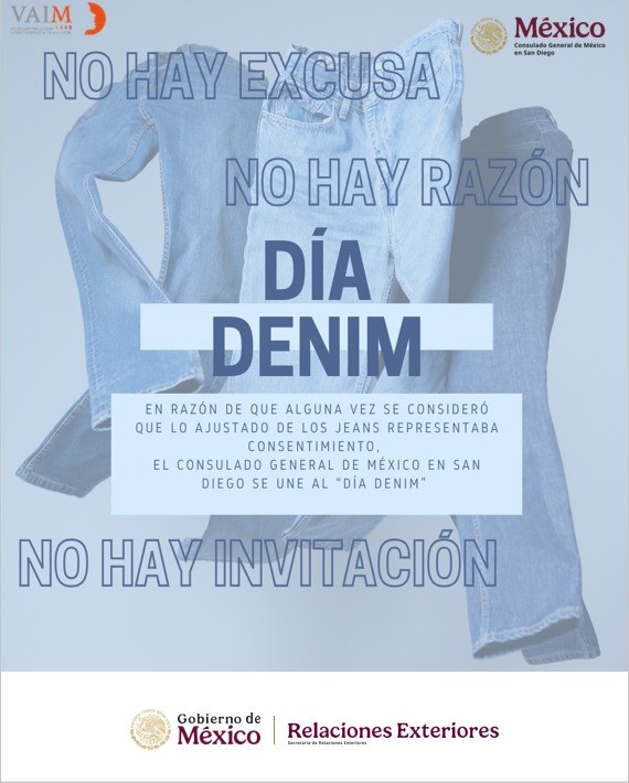ConsulMexSdi's tweet image. Hoy conmemoramos el #DenimDay o Día de la mezclilla, para concientizar sobre la importancia de eliminar la violencia contra la mujer. No es la ropa. No es el contexto. Es el consentimiento. Hoy usamos #denim para recordarlo☎️Si tú o alguien necesita apoyo llamen al: 619 231 3847