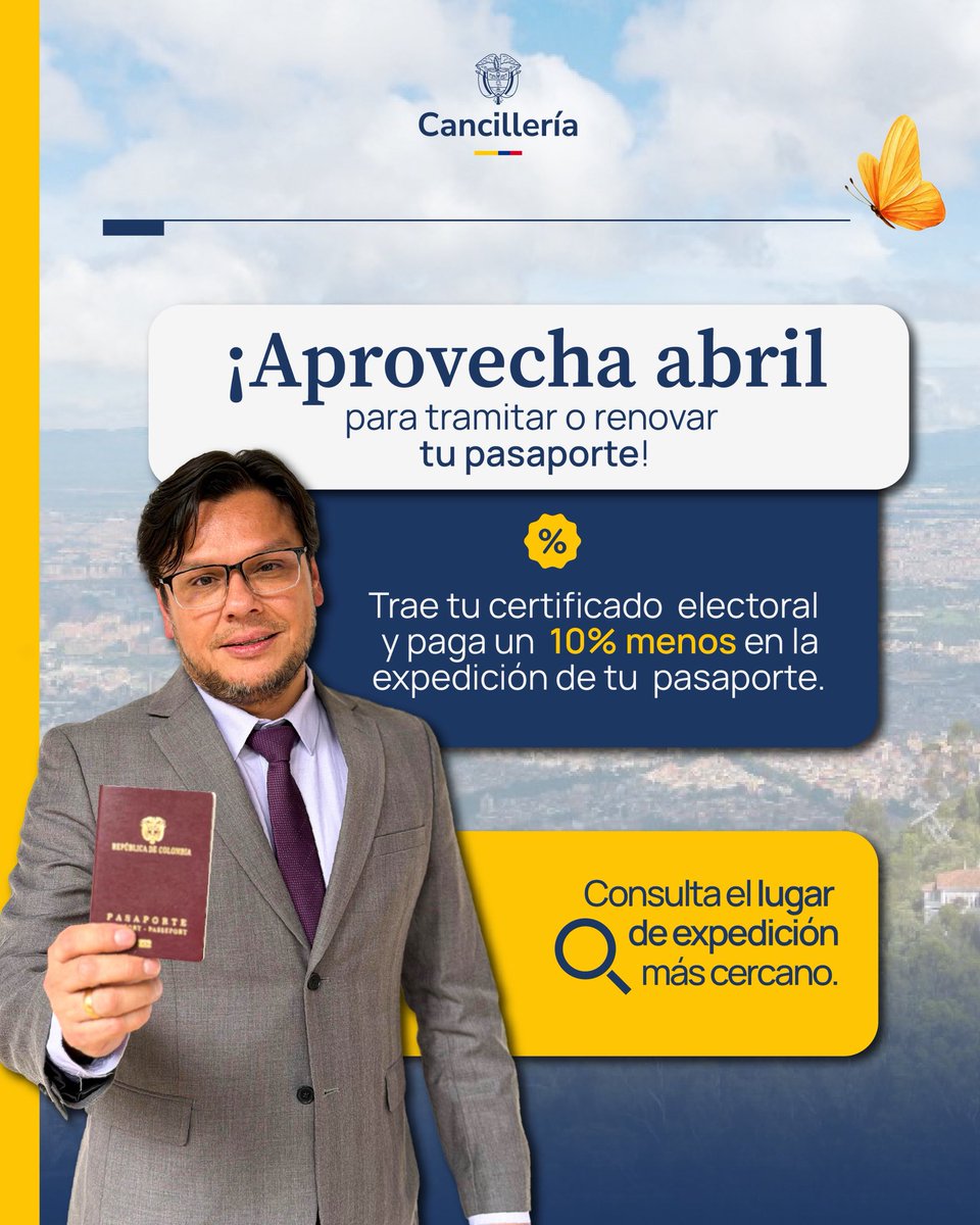 CancilleriaCol's tweet photo. ¡Aún estás a tiempo!

Durante lo que queda de abril, aprovecha las jornadas extendidas de la Cancillería y realiza tu trámite de pasaporte de forma ágil y organizada.

Ten en cuenta: este 1 de mayo es día festivo, por lo que no habrá atención. Planifica tu visita con anticipación.

Sedes en Bogotá:
📍 Sede Norte
Av. 19 # 98-03, Edif. Torre 100
📍 Sede Centro
Calle 12C # 8-27

🕖 Horario:
Lunes a jueves, de 7:00 a. m. a 5:00 p. m. en jornada continua.

Recuerda que puedes tramitar o renovar tu pasaporte y adelantar otros servicios relacionados.

Si te encuentras fuera del país, consulta los horarios y disponibilidad en los consulados de Colombia a través de sus canales oficiales.

Haz tu trámite a tiempo y viaja sin contratiempos.