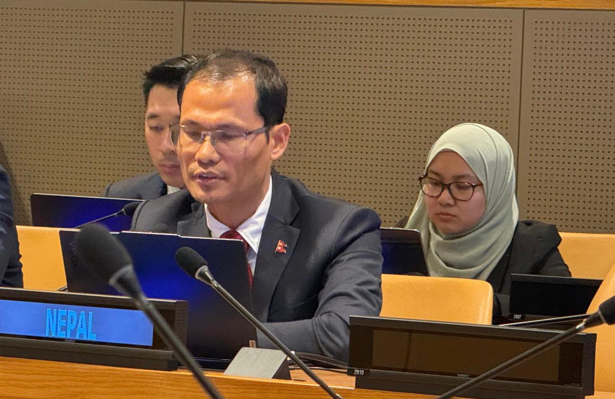 NepalUNNY's tweet image. At the #Second Substantive Session of the Ad Hoc Working Group on Smooth Transition, DPR @gyanmagarmofa, on behalf of the LDC Group, emphasized that the updated General Assembly resolution on smooth transition should ensure a fundamental principle that no graduating LDC should