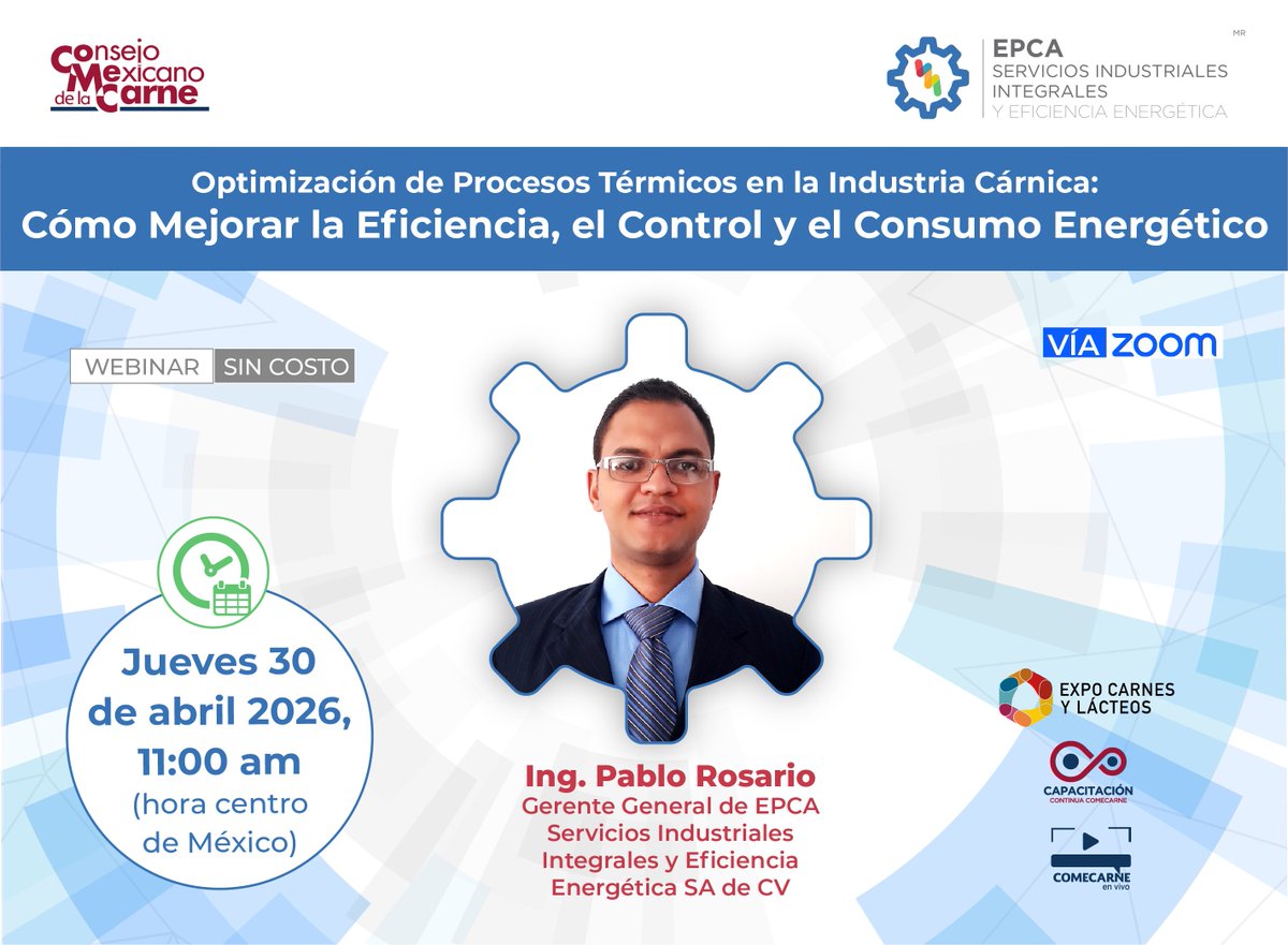 ConsejoMexCarne's tweet image. 🚨  ¡Mañana es nuestro WEBINAR!

⚙️ Optimiza procesos térmicos
⚡ Reduce consumo energético
📊 Mejora control operativo
📅 30 abril
⏰ 11:00 am (MX)
💻 Zoom
Inscripción 👇🔗 us02web.zoom.us/webinar/regist…

#IndustriaCárnica #Energía #Webinar