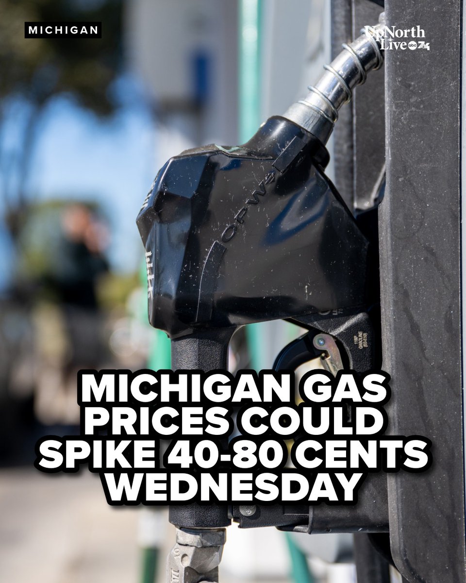 upnorthlive's tweet photo. GasBuddy’s head of petroleum analysis, Patrick De Haan, says prices could jump between 40 and 80 cents per gallon on Wednesday, April 29, potentially pushing some areas close to $5 per gallon.

De Haan says the increase is largely tied to refinery issues in the region, including an unplanned power outage at the BP refinery in northwest Indiana. The facility is the largest in the area and supplies much of the gasoline used in Michigan and surrounding states.

DETAILS: https://t.co/58C9UHgoQ2