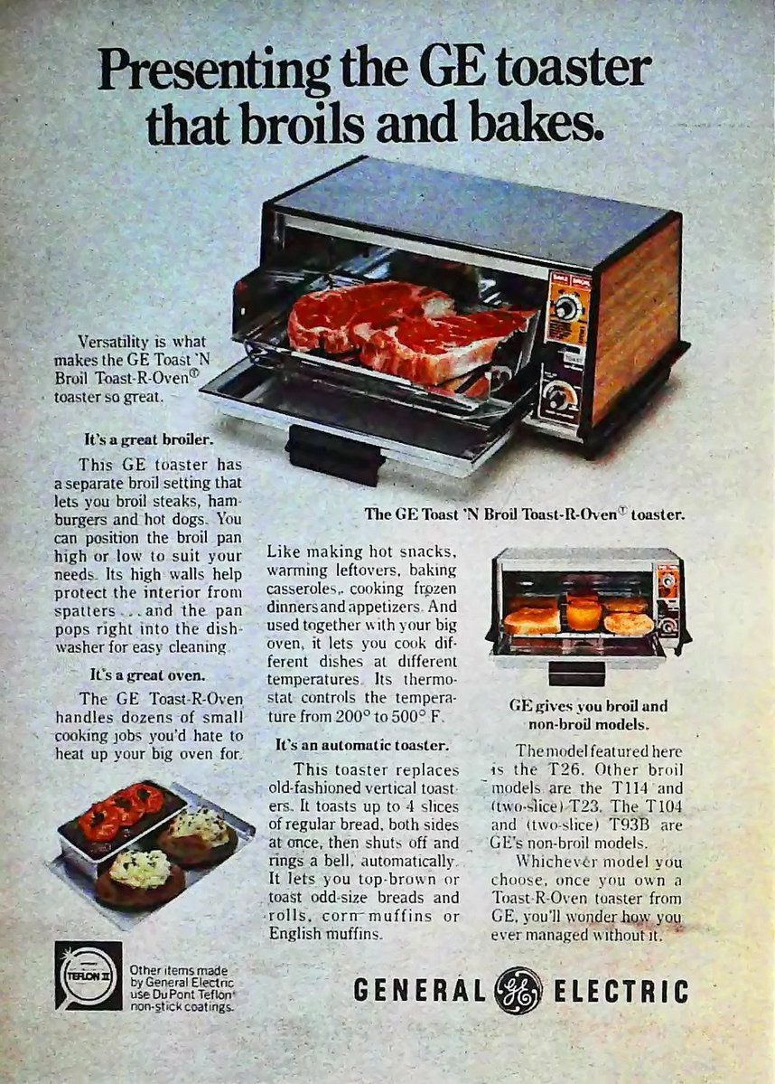 Nisseboxx's tweet image. Presenting the GE toaster 
that broils and bakes

People Magazine -May 1, 1978 #GE #ad #reklam