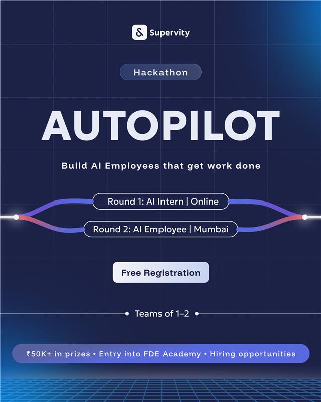 SupervityAI's tweet image. Supervity's AutoPilot Hackathon is live.

Build multi-agent AI Employees that think, act, remember, and run real workflows across Sales and Marketing.

👉 Apply here: luma.com/ushygo24

#Supervity #AIEmployees #Hackathon #AI #GenAI #Builders #Developers #AIEmployees