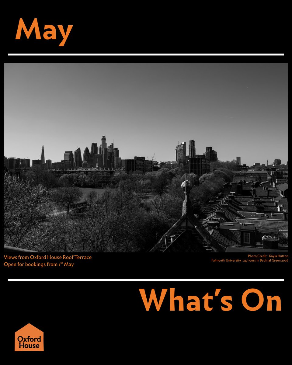 oxhse's tweet image. May highlights at Oxford House

May is full of ways to meet, make, move and connect at Oxford House — from rooftop views and heritage tours to photography, banner-making, food memories, panels, jazz and community classes.

#OxfordHouse #BethnalGreen #EastLondon #WhatsOnLondon
