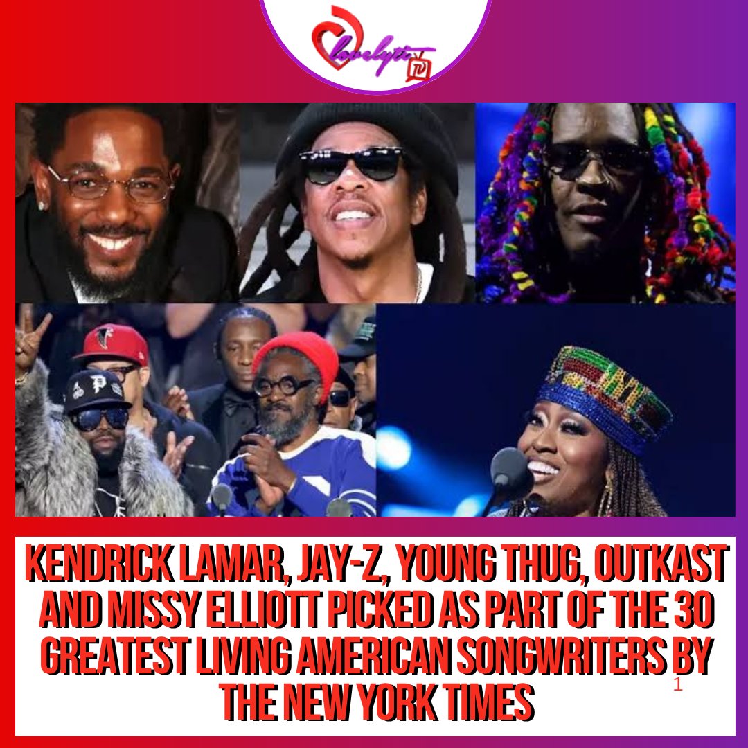 lovelyti's tweet image. Kendrick Lamar, Jaÿ-Z, Young Thug, OutKast and Missy Elliott have been chosen as part of The New York Times' 30 Greatest Living American Songwriters list.

Thoughts??? 

#KendrickLamar #JayZ #MissyElliot #YoungThug #Lovelytitv