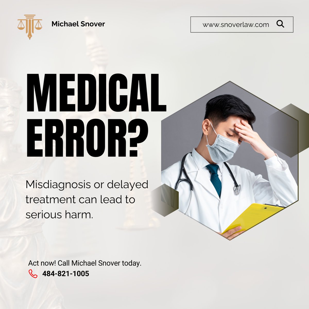 SnoverEsq's tweet image. Medical errors can be life-altering. If a misdiagnosis or delayed treatment caused you harm, Michael Snover is here to help you seek justice. ⚖️
Protect your rights. Call today.
📞 484-821-1005
🌐 snoverlaw.com
#MedicalMalpractice #PersonalInjury #Justice #MichaelSnover