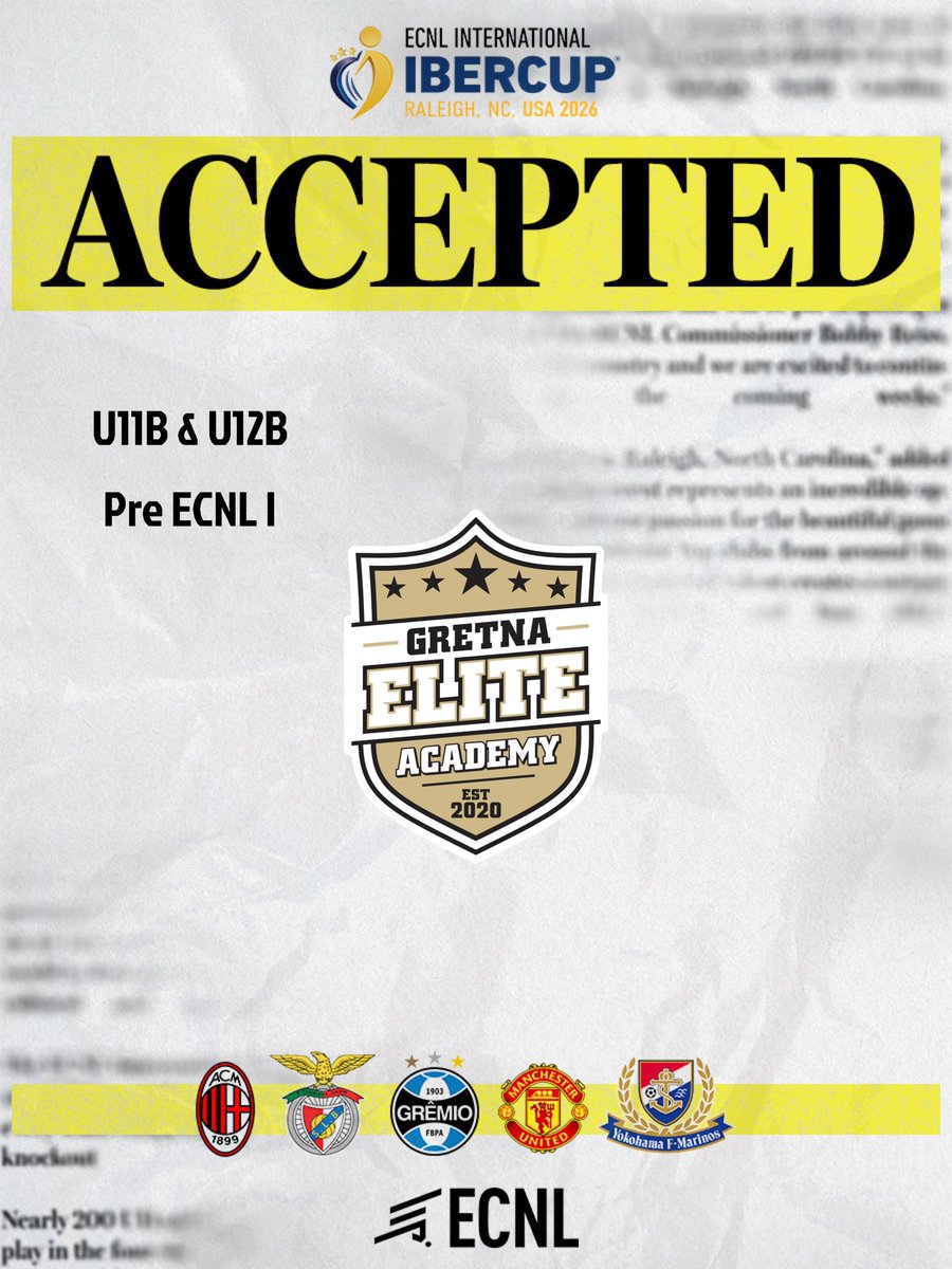 GretnaEliteAcad's tweet photo. U11B & U12B Pre ECNL I are heading to the Iber Cup this September in Raleigh, NC 📍
Competing vs the best that @ECNLboys has to offer alongside some of the worlds top Academies like:
Man United 🏴
Benfica 🇵🇹
Gremio 🇧🇷
AC Milan 🇮🇹
Yokohama 🇯🇵
Always. Be. More. 🤌🏻
#IberCup https://t.co/k1fKK9JA1n