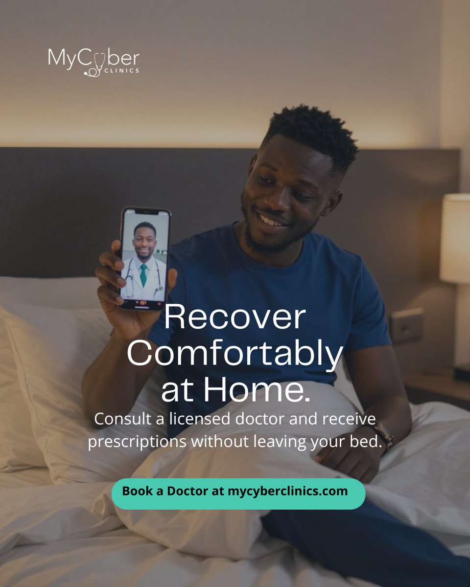 mycyberclinics's tweet image. Recover comfortably at home 🛏️

Speak with a licensed doctor and get prescriptions without leaving your bed.

Download the app at mycyberclinics.com

#Telemedicine #DigitalHealth #MyCyberClinics #HealthTech