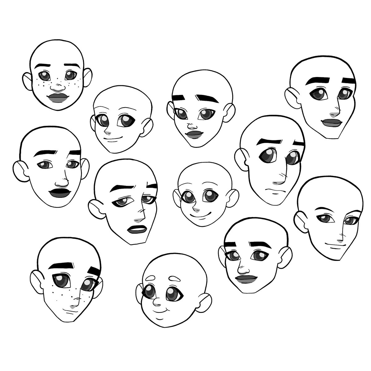FreeRhfills's tweet photo. I'm pretty rusty when it comes to drawing humans, so I wanted to practice with some different faces (some of these are based on my own OCs) https://t.co/8HBrXq33Fs