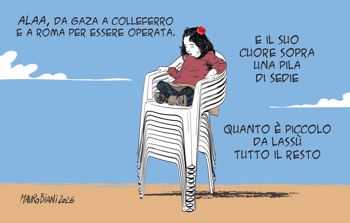 maurobiani's tweet photo. #Gaza #Colleferro #Roma
Storia di #Alaa, del suo #cuore
Oggi per @repubblica
p.s. Nella vignetta ho dovuto omettere la storia terribile di Alaa e della sua famiglia.
Ma ora forza bambina! https://t.co/s7mUrZ2xHw