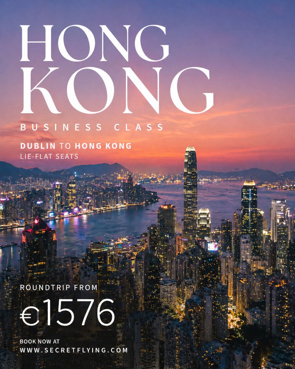 SecretFlying's tweet image. #BusinessClass from #Dublin, Ireland to Hong Kong for only €1576 roundtrip with Etihad Airways (lie-flat seats) #Travel

secretflying.com/posts/business…