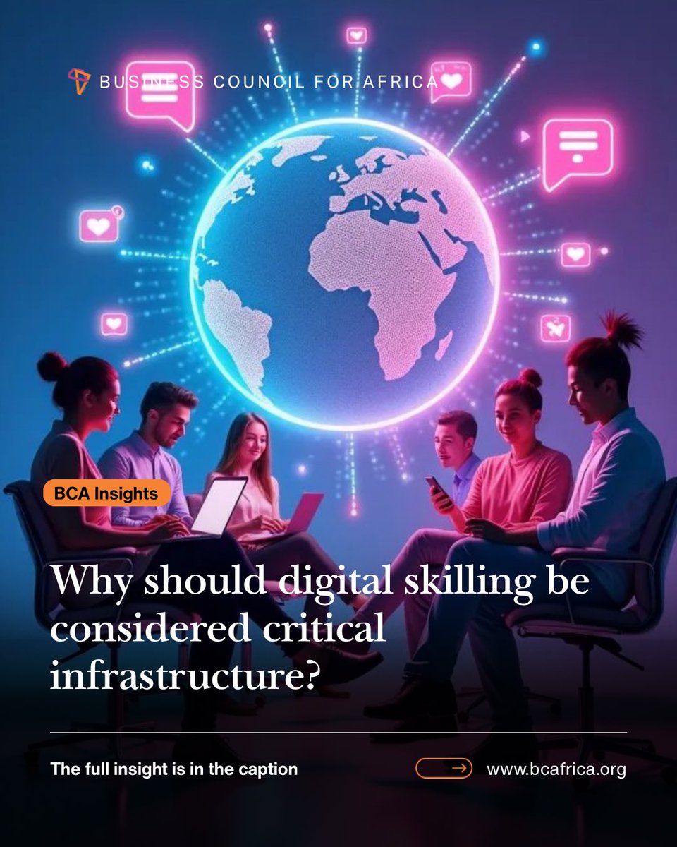 Bcafrica1's tweet image. Infrastructure today isn’t just physical, it’s human capacity.

Digital skills are critical if Africa wants to compete in a knowledge-driven economy.

Technology doesn’t create value on its own, people do.

#BCAinsights #Africa #Entrepreneurship #Businesscouncilforafrica