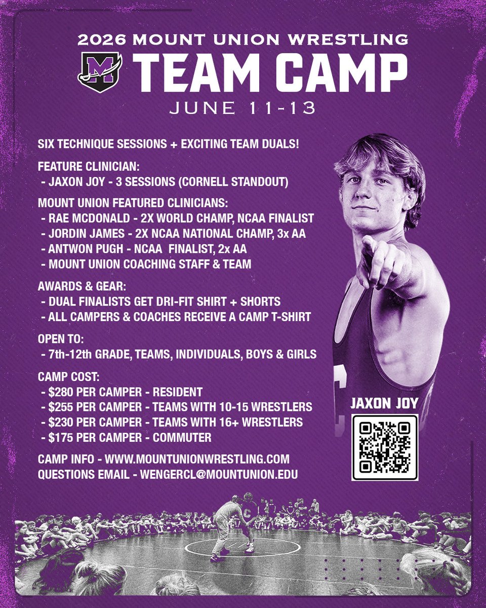 MountUnionWR's tweet photo. Team Camp Committed Teams! Elite clinicians/technique, dual matches, and team bonding! Don’t get FOMO - Sign up your team and free agents welcome too! 

https://t.co/GeMvADkS26 https://t.co/7DZVEgm0XH