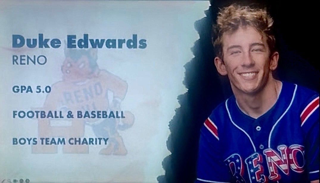 BaseballReno's tweet photo. Congratulations, Duke Edwards, on receiving a scholarship from American First Credit Union, on being named one of Nevada’s 10 top scholar-athletes.  Your Reno High Baseball Family is very proud of you! 🥳🎉🏈⚾️❤️💙🙌🏼🏆 https://t.co/TVUs4MAWqf