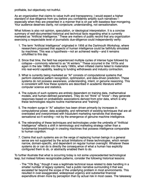 JaredASnyder's tweet photo. On Thursday, April 9, I sent a detailed e-mail to @RSBNetwork calling out their lazy, unethical promotion of the fraudulent “AI” narrative.

Nearly 3 weeks later, still no response. Not even a cookie-cutter acknowledgment.

Here's the truly disappointing aspect of this issue... https://t.co/a0UBaReCtC