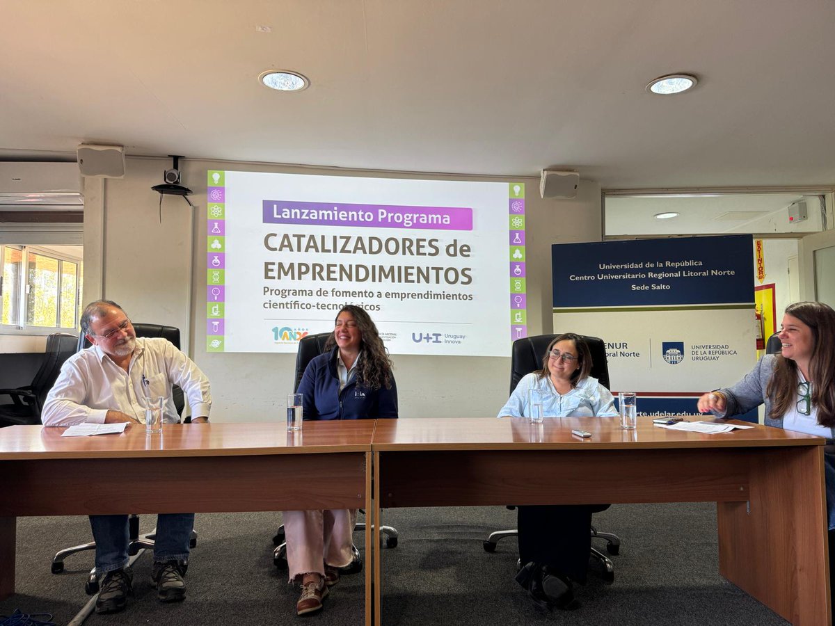 ANDEUruguay's tweet photo. 💥 Lanzamos en Salto, junto a la @ANIIuy, Catalizadores de Emprendimientos, un programa orientado a transformar conocimiento en valor para el Uruguay.

👉 En el país se investiga, se genera conocimiento de calidad y se forman personas altamente capacitadas. Ese potencial puede convertirse en soluciones concretas para los desafíos productivos.

Acercar la ciencia, la tecnología y la innovación al sector productivo es clave para impulsar el desarrollo, diversificar la economía y generar nuevas oportunidades. Con este programa, buscamos acortar esa brecha y activar ese potencial.

🔎 Más información: https://t.co/iJDKz6SZu8