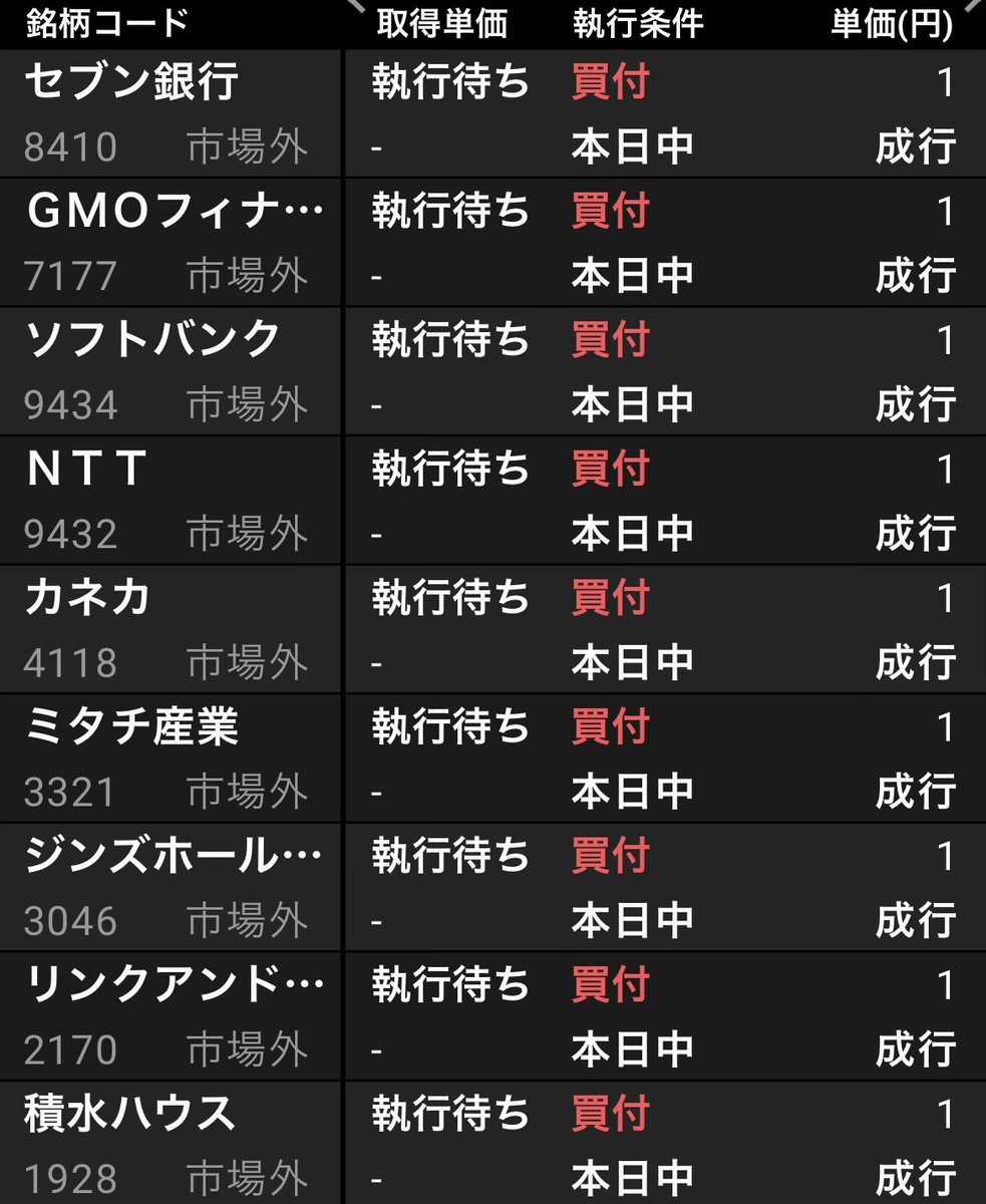 2KukkunX's tweet photo. 4/30_みんなは何買う？ 教えてちょ！
︎ ︎　 ︎
💹明日の前場の寄付き取引を告知する💹
︎ ︎　 ︎
#かぶっぺの明日の寄付き告知
#かぶっぺの今日の寄付き

明日の興行での寄付き試合予定は4試合+
入団契約交渉は11選手（銘柄）と行う

増員 :8選手
•8410 セブン銀行
•7177 GMOフィナンシャルHLD
•9434 ソフトバンク
•9432 NTT
•4118 カネカ
•3321 ミタチ産業
•3046 ジンズホールディングス
•2170 リンクアンドモチベーション
•1928 積水ハウス

かぶピタッ:3選手
•2631 MXSナスダック100 ETF
•1330 インデックスファンド225 ETF
•2559 MXS全世界株式オルカンETF

毎日、お小遣いで超分散高回転スイング

投資を実践中