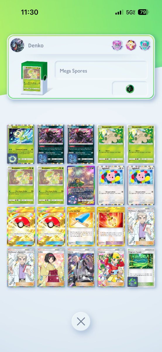 90 damage for one energy seems pretty good, my take on Breloom. 

I would play the new celebi but I don’t have it yet.

#PokemonTCGPocket