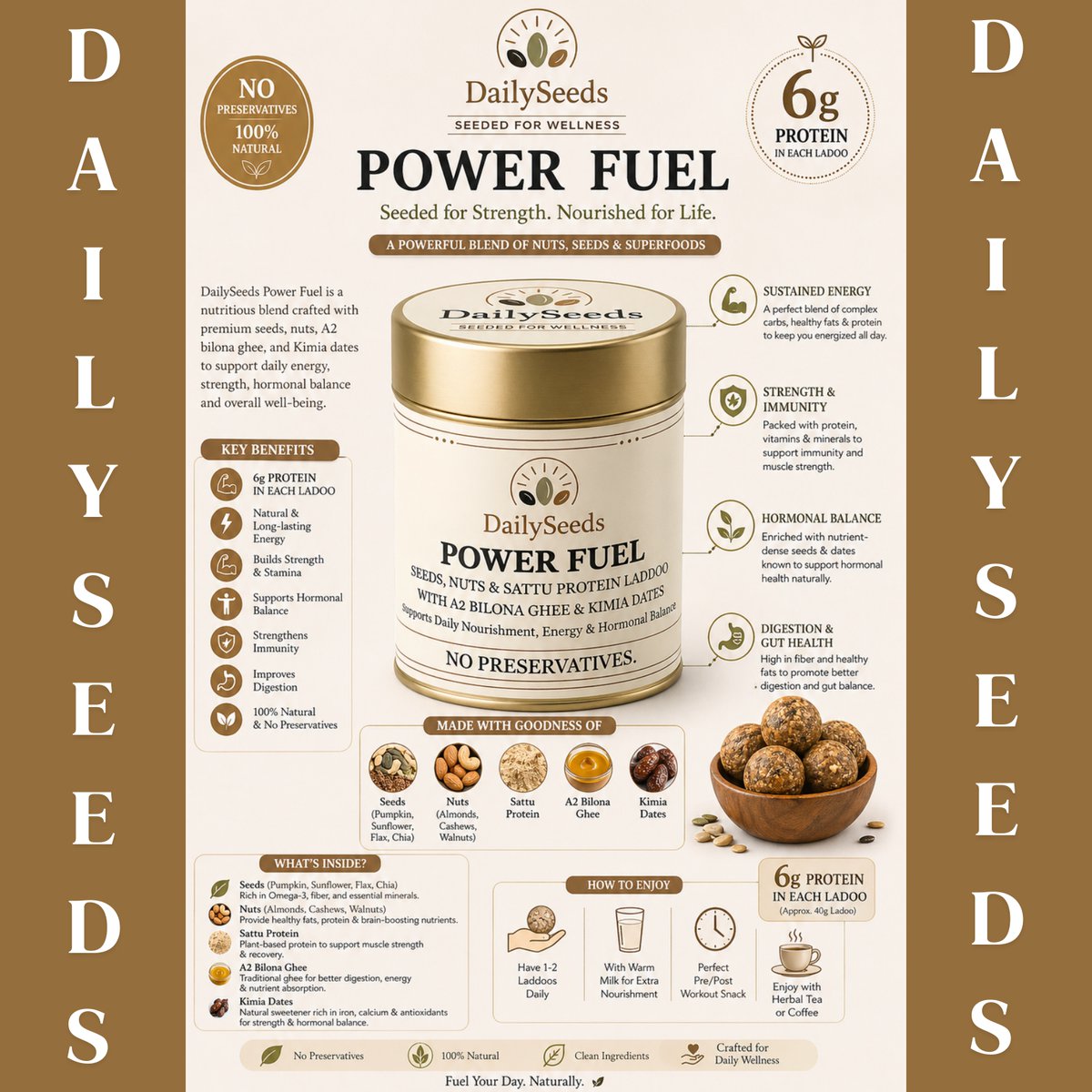 daily_seeds's tweet image. Not all snacks are created equal.

DailySeeds Power Fuel delivers 6g protein per laddoo,
made with A2 ghee, nuts &amp;amp; seeds—no preservatives, no refined sugar.
Clean energy that actually lasts.

#dailyseeds #healthysnacking #proteinrich #cleaneating